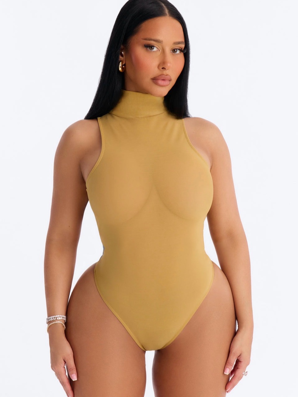 Fashion Nova Sleeveless Turtleneck Bodysuit - Camel